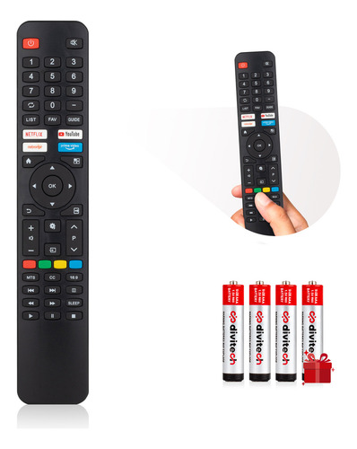 Control Remoto Para Tv Compatible Con Pantalla Ghia Smart 4k Color Negro + 4 Pilas Aaa Divitech®