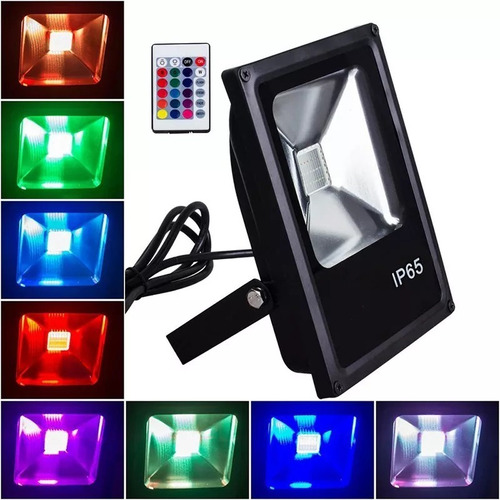 Imagen 6 de 10 de Reflector Rgb 50w Led 220v Control Remoto Colores Exterior