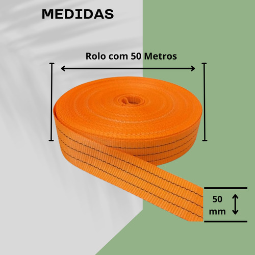 Fita Cinta Poliéster De Alta Resistência Carga 3 Toneladas 50mm De Largura 50 Metros De Comprimento Caminhão Amarração Cor Laranja Reposição Sl7