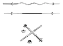 Comprar Barra Cromada Recta Y Z 120cm + Par De Mancuernas Pesas