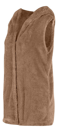 Chaleco Casual De Felpa Con Capucha De Color Liso De Longitu