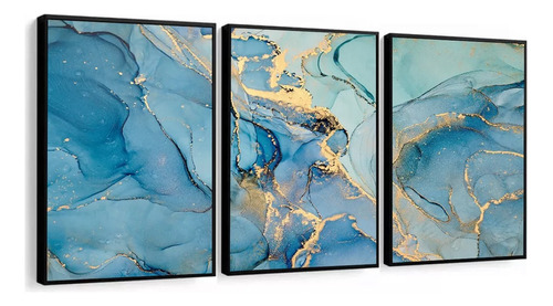 Quadros Decorativo Abstrato Azul Moderno Moldura 50x70 Vidro