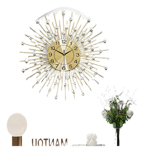 Reloj De Pared Grande Decoracion 60 Cm Dorado Elegante