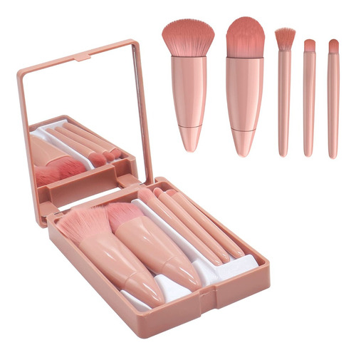 Set De 5 Brochas Maquillaje Con Espejo Y Estuche Colores