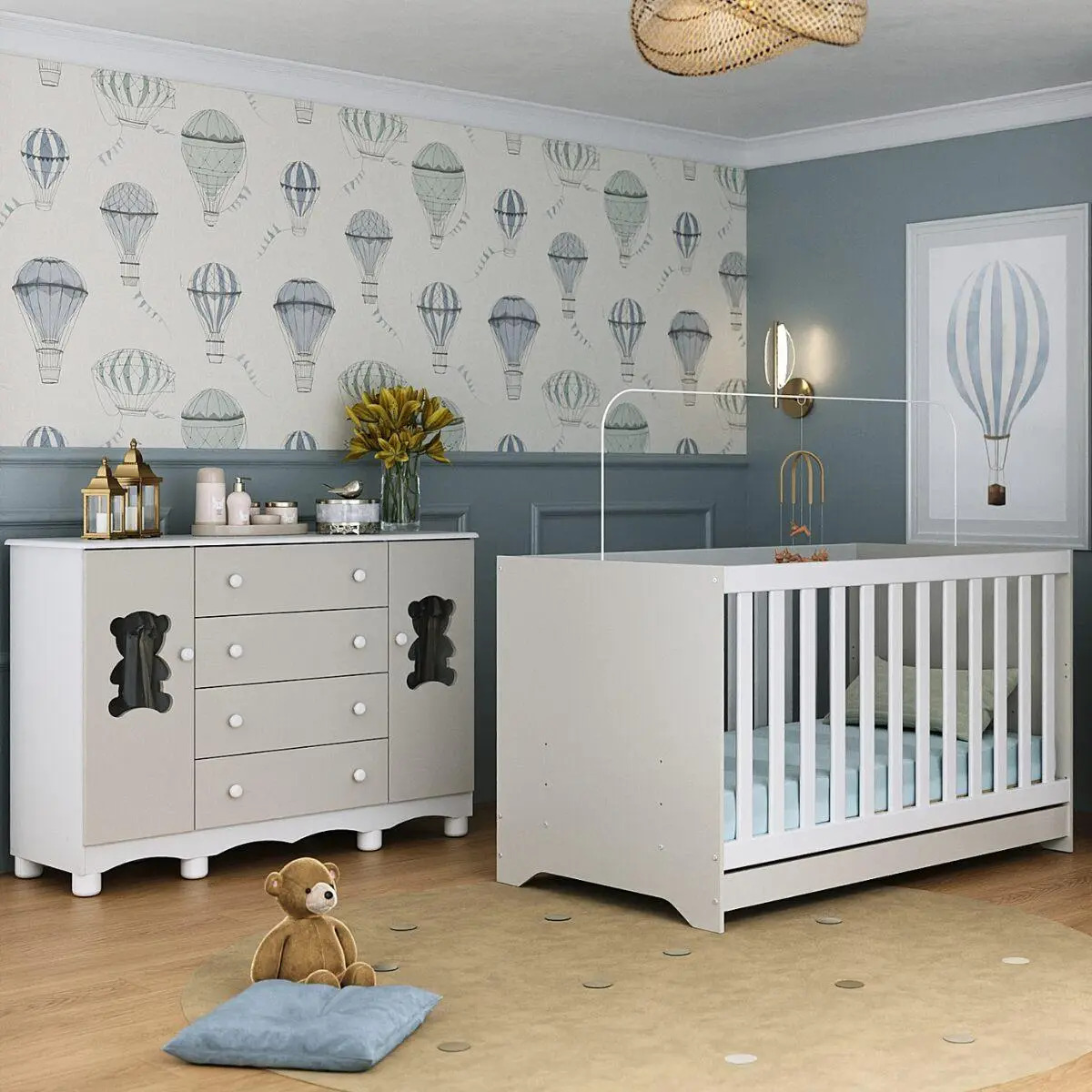 Berço Americano 3 em 1 com Cômoda 2 Portas 4 Gavetas Ternura Multimóveis MP4730 Branco/Off White