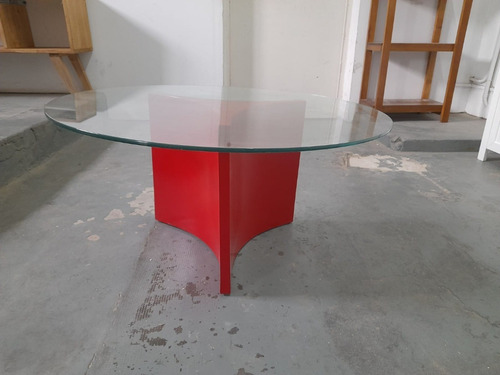 Mesa Ratona Diseño Laqueado Rojo Tapa Vidrio Viselado