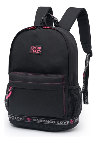 Mochila Escolar C/ Estojo Feminina Ampla Cor Preto Desenho Do Tecido Lisa