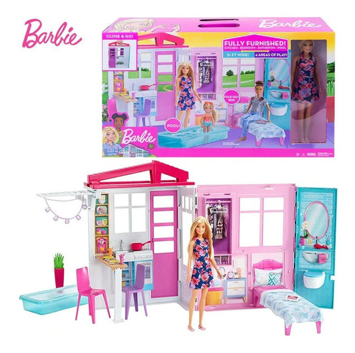 Casa Glam De La Barbie Amoblada Plegable Muñeca Y Accesorios