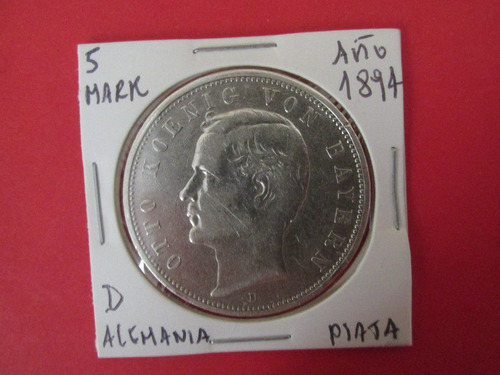 Antigua Moneda 5 Mark Imperio Aleman De Plata Año 1894