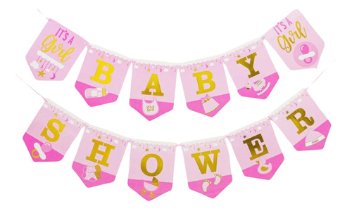 Banderin Baby Shower Rosa Celeste Nena Nene Guirnalda Fiesta