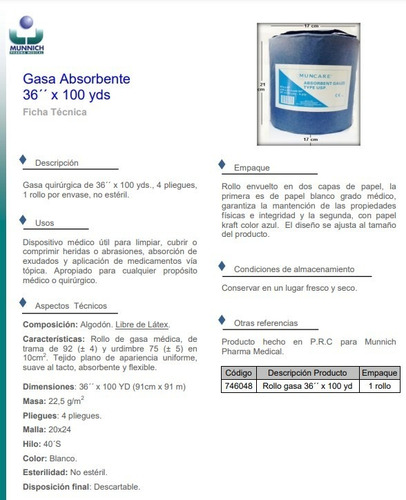 Imagen 2 de 2 de Gasa Hidrofila Rollo 91cm X 91mts (100 Yardas)