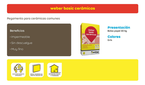 Imagen 4 de 7 de Mezcla Adhesiva Para Cerámicas Pegamento Weber Basic X 30kg