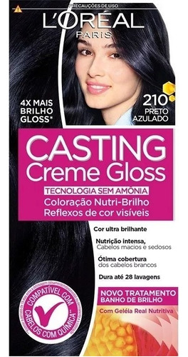 Kit Tintura L'Oréal  Casting Casting creme gloss tom 210 preto azulado