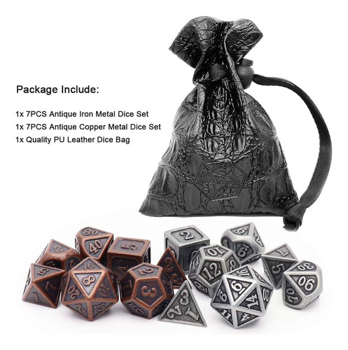Juego De Dados Haxtec Viking Metal Dnd D&d 7 Piezas De D2...