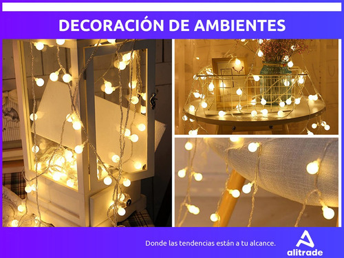 Imagen 3 de 10 de Guirnalda Luces 20 Led Cálidas Color 3 Mts Control 8 Modos