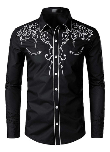 Blusa Casual De Manga Larga Con Bordado Para Hombre J 8043