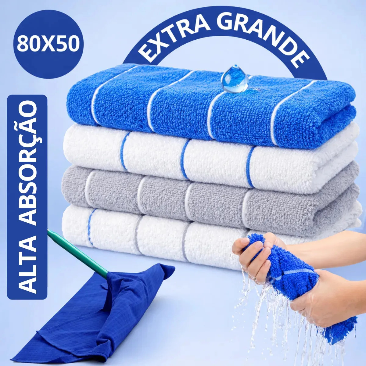 Kit 4 Super Panos Chão Grande Microfibra Panão De Chao 80x50 Limpeza Geral Multiuso Reutilizável Limpa Pisos Cozinha Banheiro Carro Eletrodomésticos Inox Espelhado