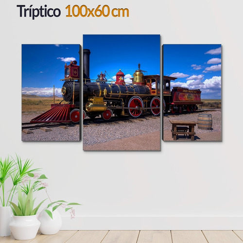 Cuadro Decorativo Moderno Tren Locomotora Jd-0762 G Tríptico 100x60 Cm Sin Marco
