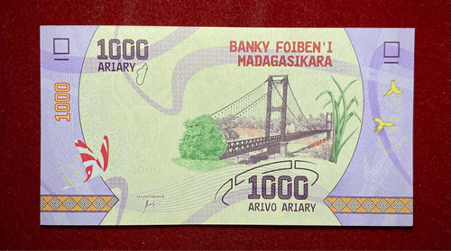 Billete 1000 Ariary Madagascar 2017 Pick 100 A.1 Unc