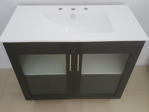 Imagen 4 de 5 de Vanitory 90x47 Color Wengue Puertas Con Vidrio Bacha De Loza