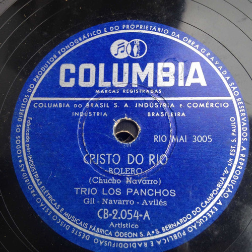 78 Rpm Trio Los Panchos / Cristo Do Rio / Recuerdos De Ti