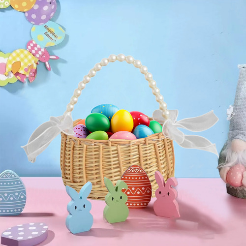 Minicesta Tejida De Pascua En Forma De U Con Asas Para La Fi