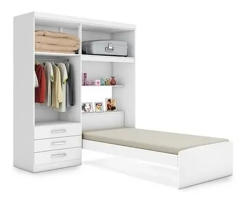 comprar Roupeiro Com Cama Cancun Solteiro Flex Branco Lilás J&a 