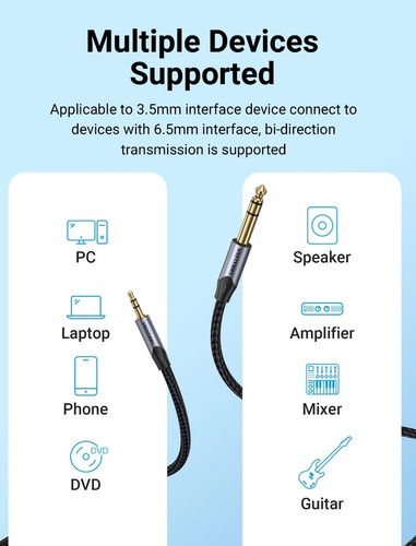 Cable Audio Vention Trs 3.5mm A 6.5mm Macho A Macho 50cm