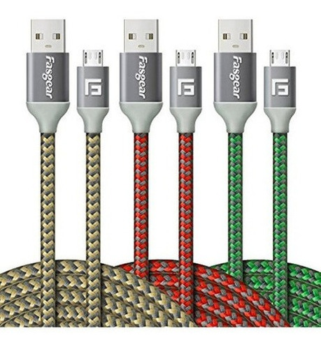 Cargador Micro Usb 3 Piezas 10 Pies  3m Fasgear Nylon Trenza