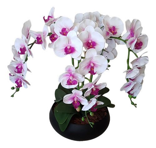 Arranjo De Flores Artificiais No Vaso De Vidro Com Orquídeas
