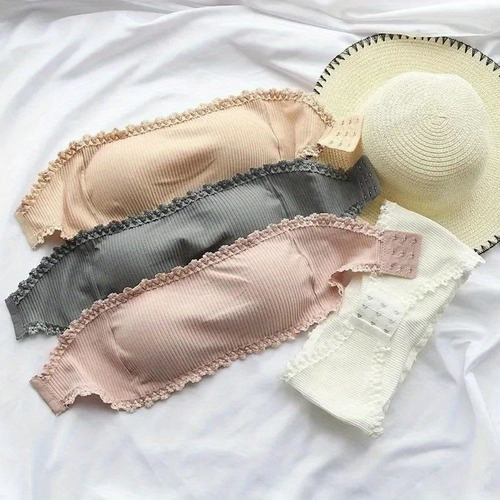 Bralette Sin Tirantes Con Encaje Para Mujer, Top Sin