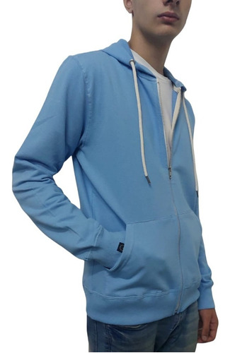 Imagen 3 de 9 de Campera Buzo Hombre Capucha No Name Algodón Rustico Celeste