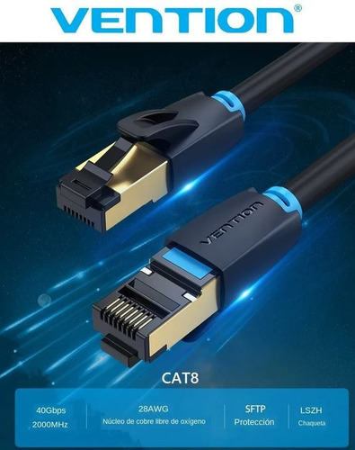 Imagen 2 de 5 de Cat8 Cable 2 Metros Stp Oro 24k Rj45 40gb Lan Internet Gamer