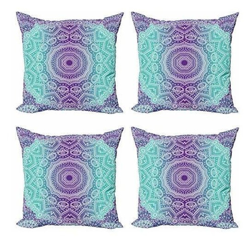 Cojines Ambesonne, Morado Y Turquesa, Paquete De 4 Fundas Pa