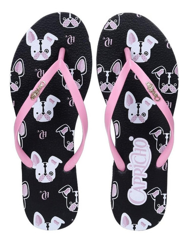 Chinelo Capricho Juvenil Pugs Preto/gloss - Cp3108