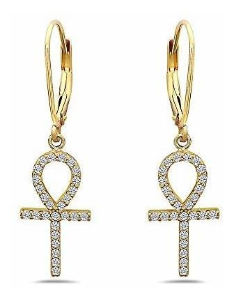 Aros Colgantes Ankh En Plata Y Circonia.