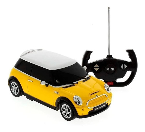 Auto convencional a control remoto Rastar Cooper S Mini 1:14 amarillo