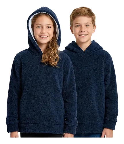 Blusa de Frio Juvenil Teddy com Capuz (azul-marinho)