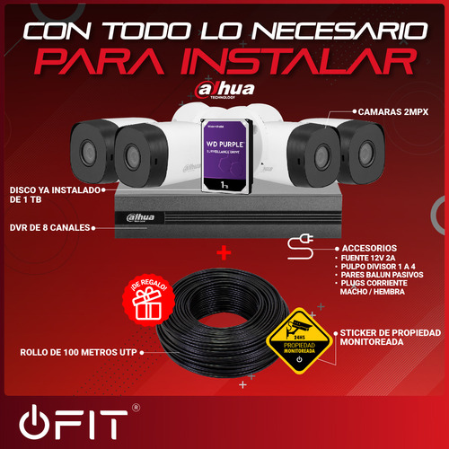 Imagen 2 de 10 de Kit Seguridad Dahua Full Hd Dvr 8ch + 4 Camaras + 1tb