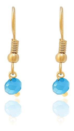 Aretes Largos Oro 18k Laminado Piedra Azul Redonda #425 Color Azul claro