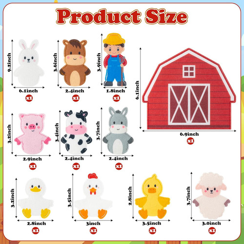 Títeres De Dedo De Animales De Granja Cocnny - 11 Piezas