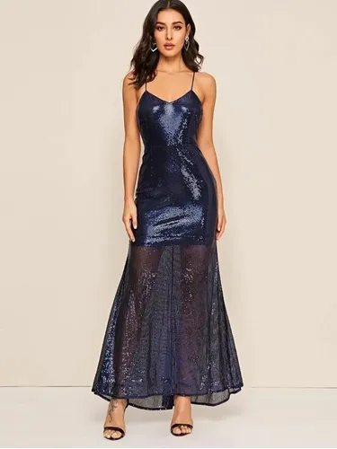 Vestido Noche Largo De Fiesta Lentejuelas Brillos Elegante Vestido Noche Largo De Fiesta Lentejuelas Brillos Elegante