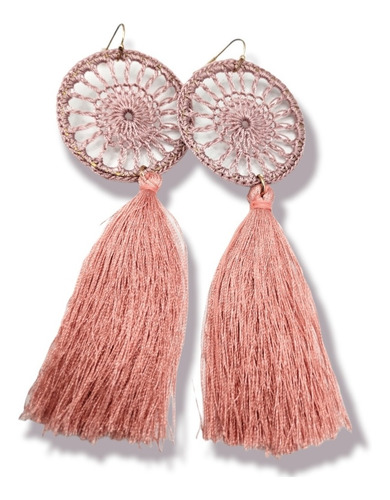 Aretes De Crochet Rosa Coral Tejidos 