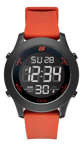 Reloj de pulsera Skechers SR5109, digital, para hombre, fondo negro, con correa de silicona color rojo y hebilla simple