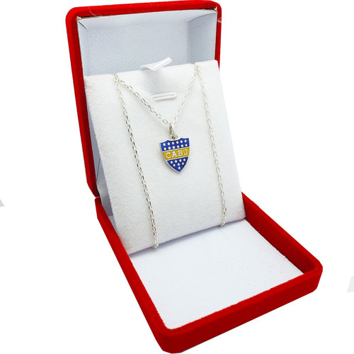 Conjunto Plata 925 Escudo Boca Juniors + Cadena Forcet 60c 