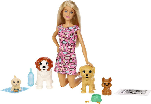 Barbie - Muñeca, Cuidadora De Perros, Rubia, Con 4 Perros,.