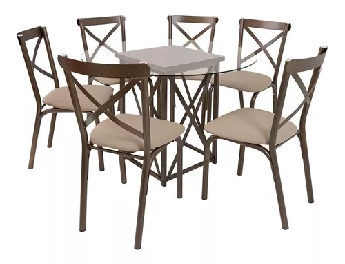 Conjunto de Mesa Com 6 Cadeiras Para Cozinha Tampo Retangular e Granito  1,50m Branco Sofia Ciplafe