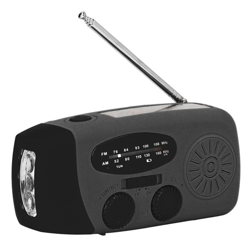Radio Solar De Manivela Con Linterna Led (negra) A