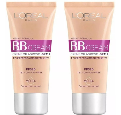 Kit 2 Base Bb Cream Loreal Média 5 Em 1 Fps 20 30ml