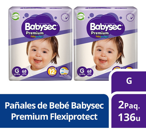 2 Paquetes De Pañales De Bebé Babysec Premium 136 Un G